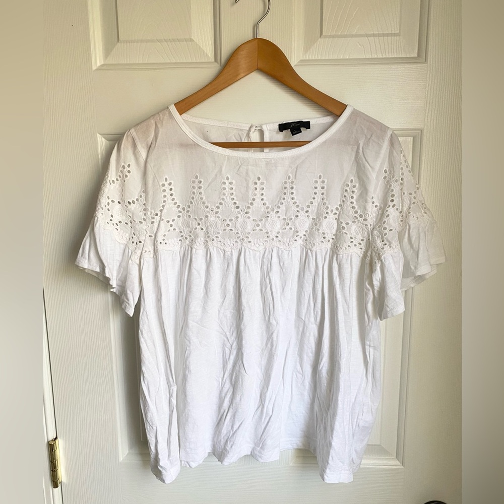 J. Crew White Embellished Relaxed Blouse / T-Shirt Size Large